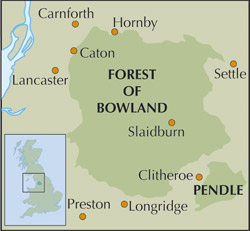 Walking in the Forest of Bowland and Pendle - Location Map
