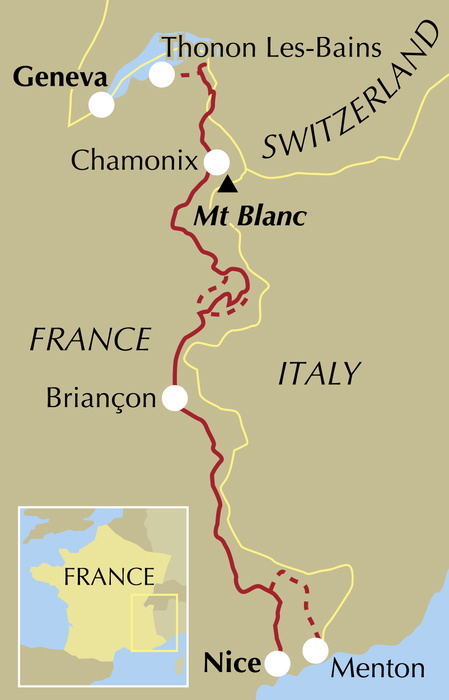 The GR5 Trail - Through the French Alps - Location Map