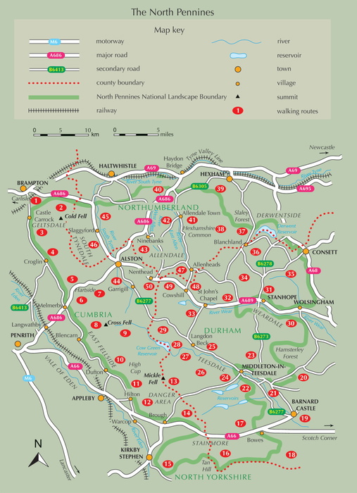 Walking in the North Pennines - Overview Map