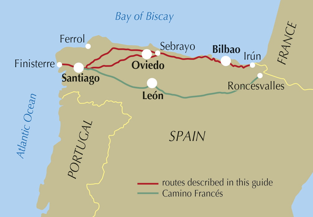 The Camino del Norte and Camino Primitivo - Location Map