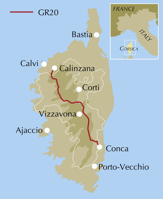 Trekking the GR20 Corsica - Location Map