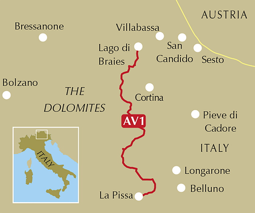 Alta Via 1 - Trekking in the Dolomites - Location Map