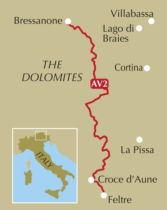 Alta Via 2 - Trekking in the Dolomites - Location Map