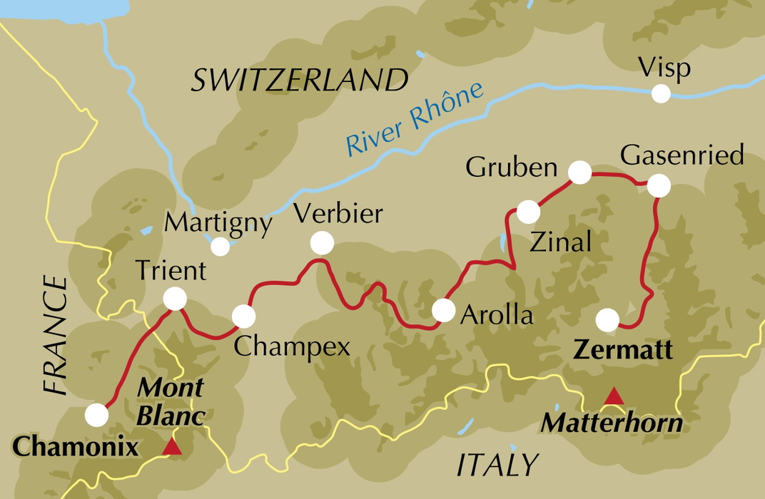 Trekking Chamonix to Zermatt - Location Map