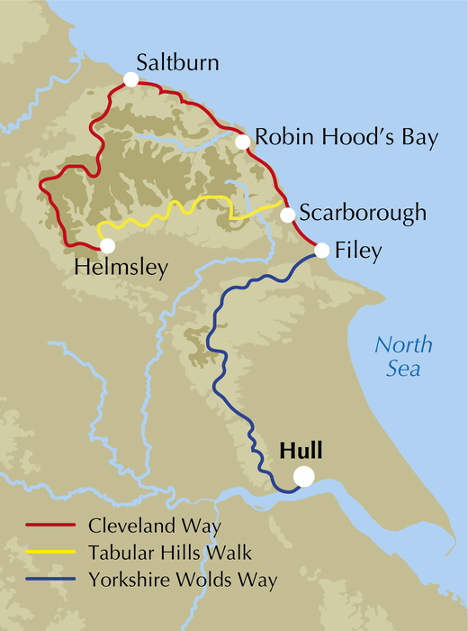 The Cleveland Way and the Yorkshire Wolds Way - Location Map