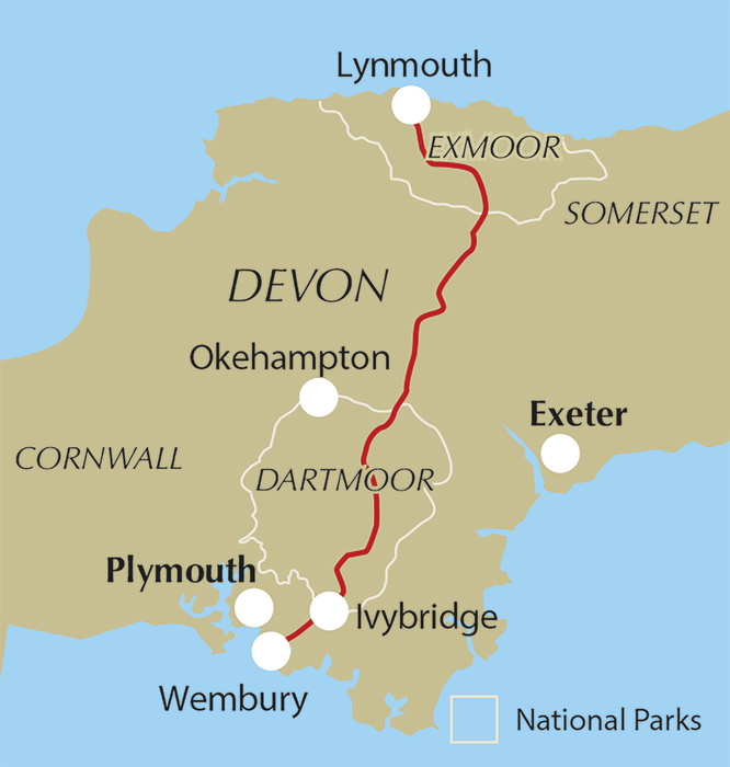 The Two Moors Way - Location Map