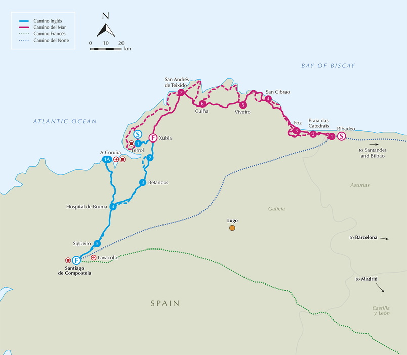 The Camino Ingles and Camino del Mar - Overview Map