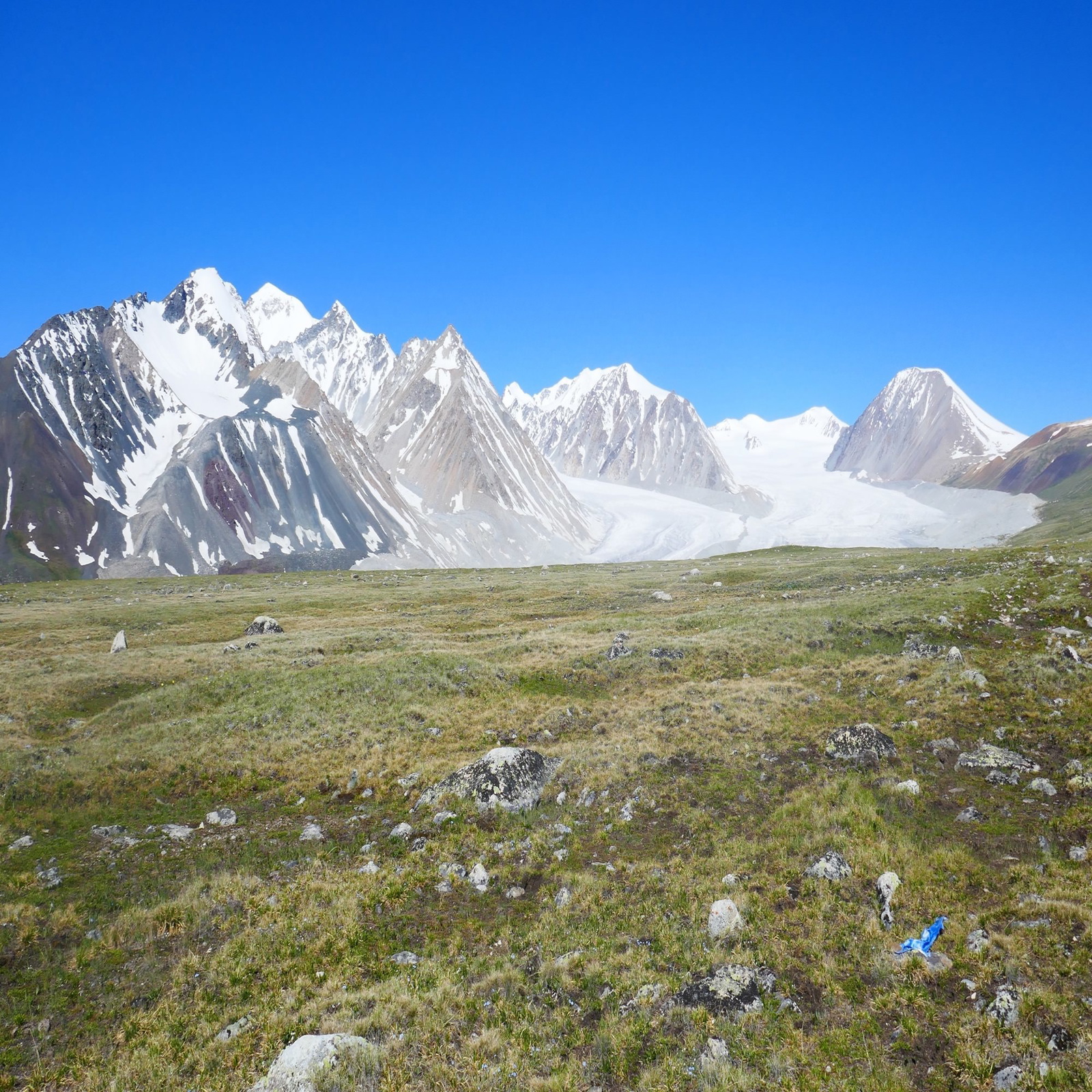 Mt Malchin R and the Potanii glacier beside the five sacred mountains of the Tavn Bogd range in Mongolia