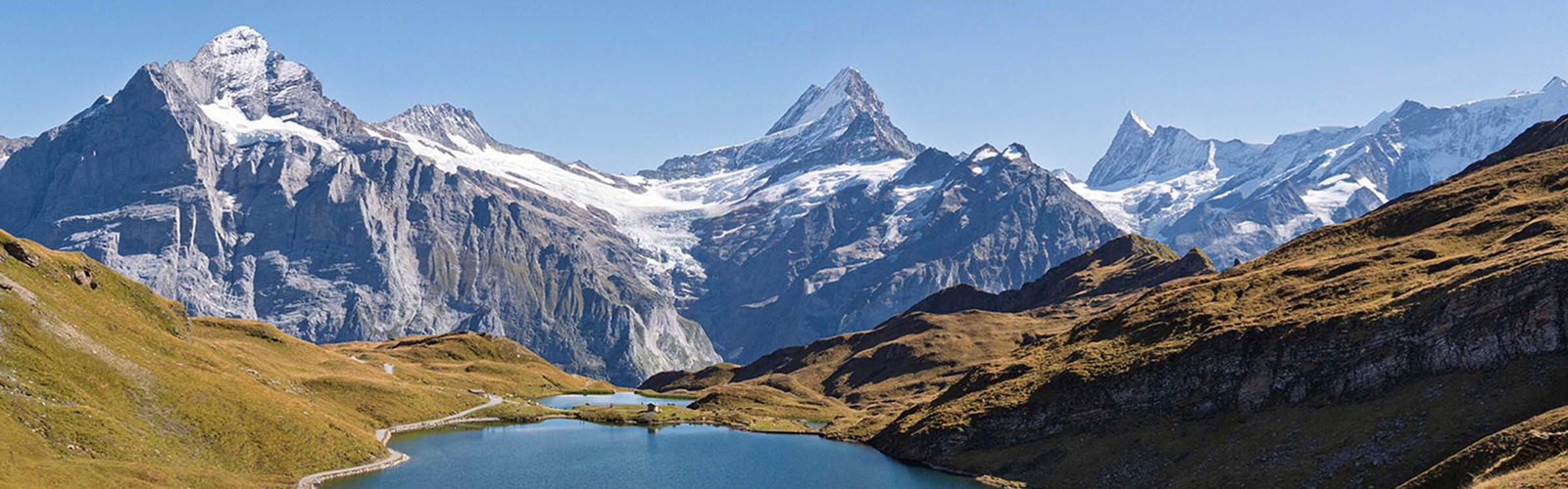 The beautiful Bachsee with the Wetterhorn, Schreckhorn and Fiescherhorn behind
