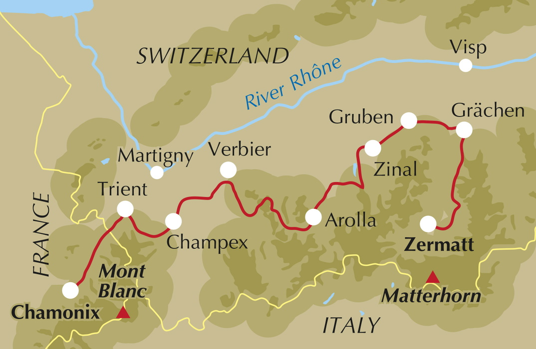 Trekking chamonix to zermatt location map