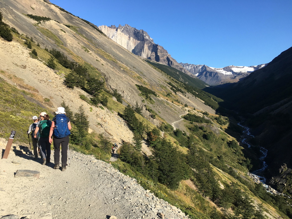 Trekking up the valley to the Torres del Paine