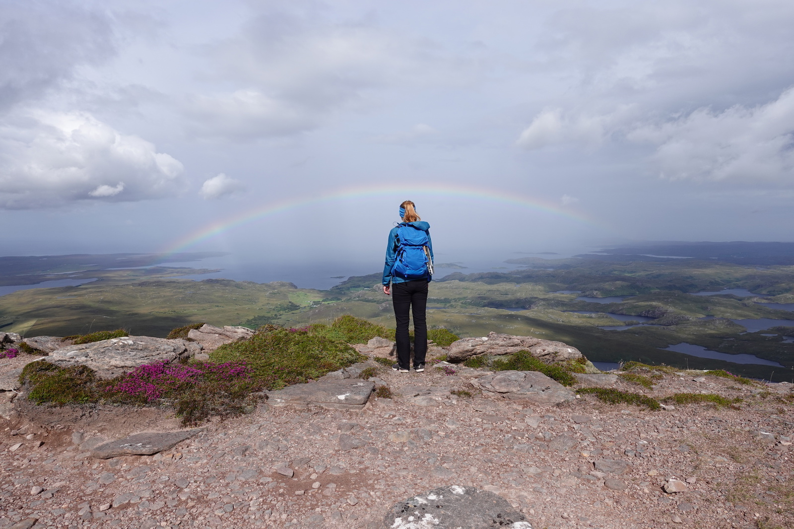 A rainbow greeted us on the summit of Stac Pollaidh looking west