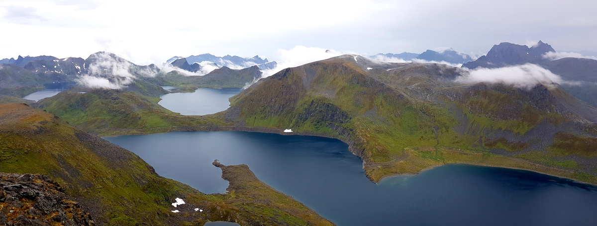 Looking over the lakes and peaks of western Senja from Hesten