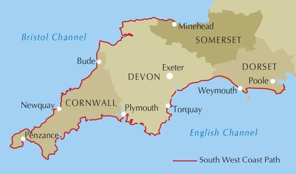 Walking the south west coast path location map