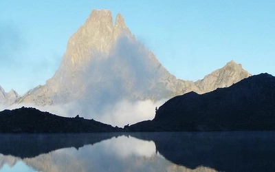 Pic du Midi d Ossau over Lac Gentau from Refuge d Ayous